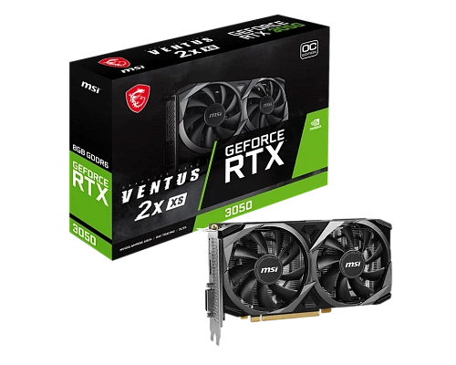 Видеокарта MSI PCI-E nVidia GeForce RTX 3050 8Gb (128bit/GDDR6/1xHDMI/DP/DVI/RTL) (RTX 3050 VENTUS 2X XS 8G OC) (Чёрно-Белый)