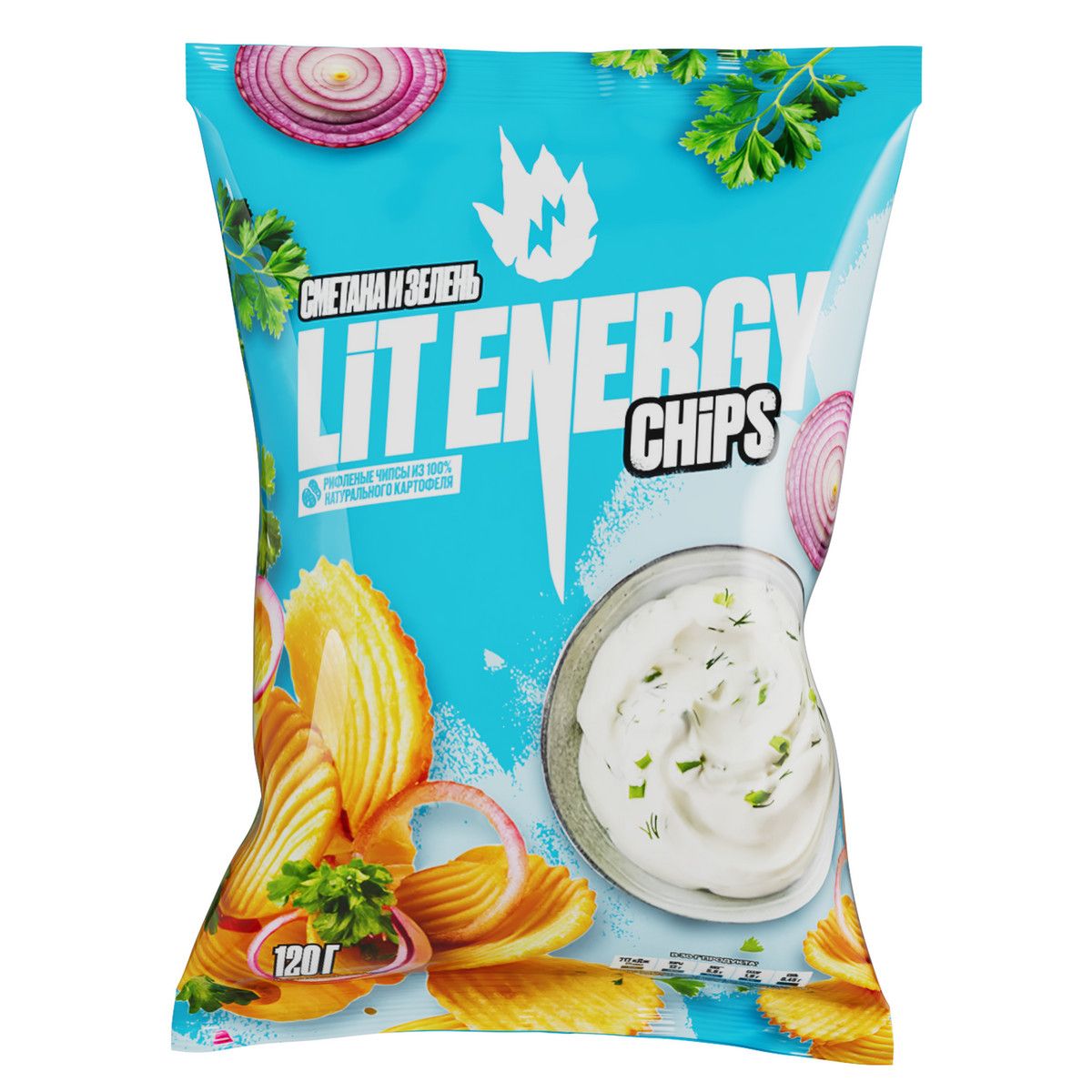 Чипсы Lit Energy сметана и зелень, 120г. Упаковка 10шт. Набор 4 упаковки.