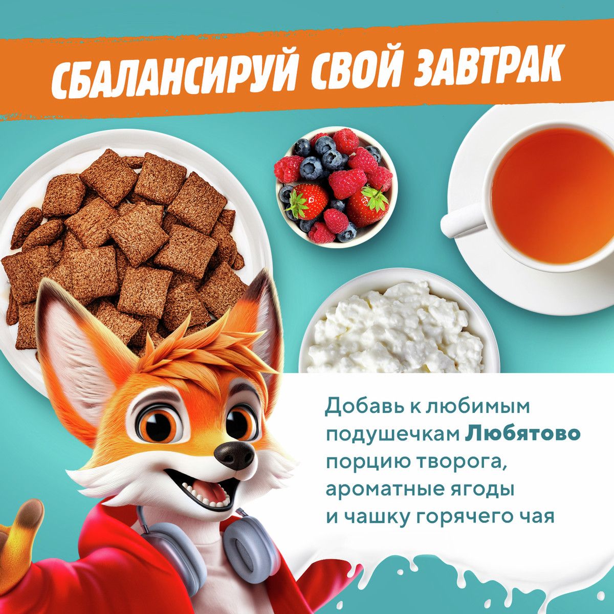 Готовый завтрак Подушечки Любятово с молочной начинкой, 500г х 9 шт.