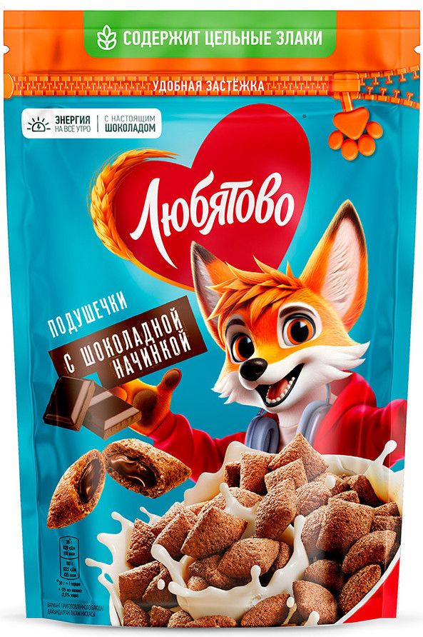 Готовый завтрак Любятово Подушечки с шоколадной начинкой, 220г х 9 шт.