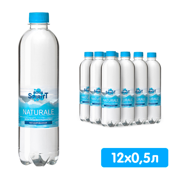 Вода Aqua SpiritT Naturale 0.5 литра, без газа, пэт, 12 шт. в уп.