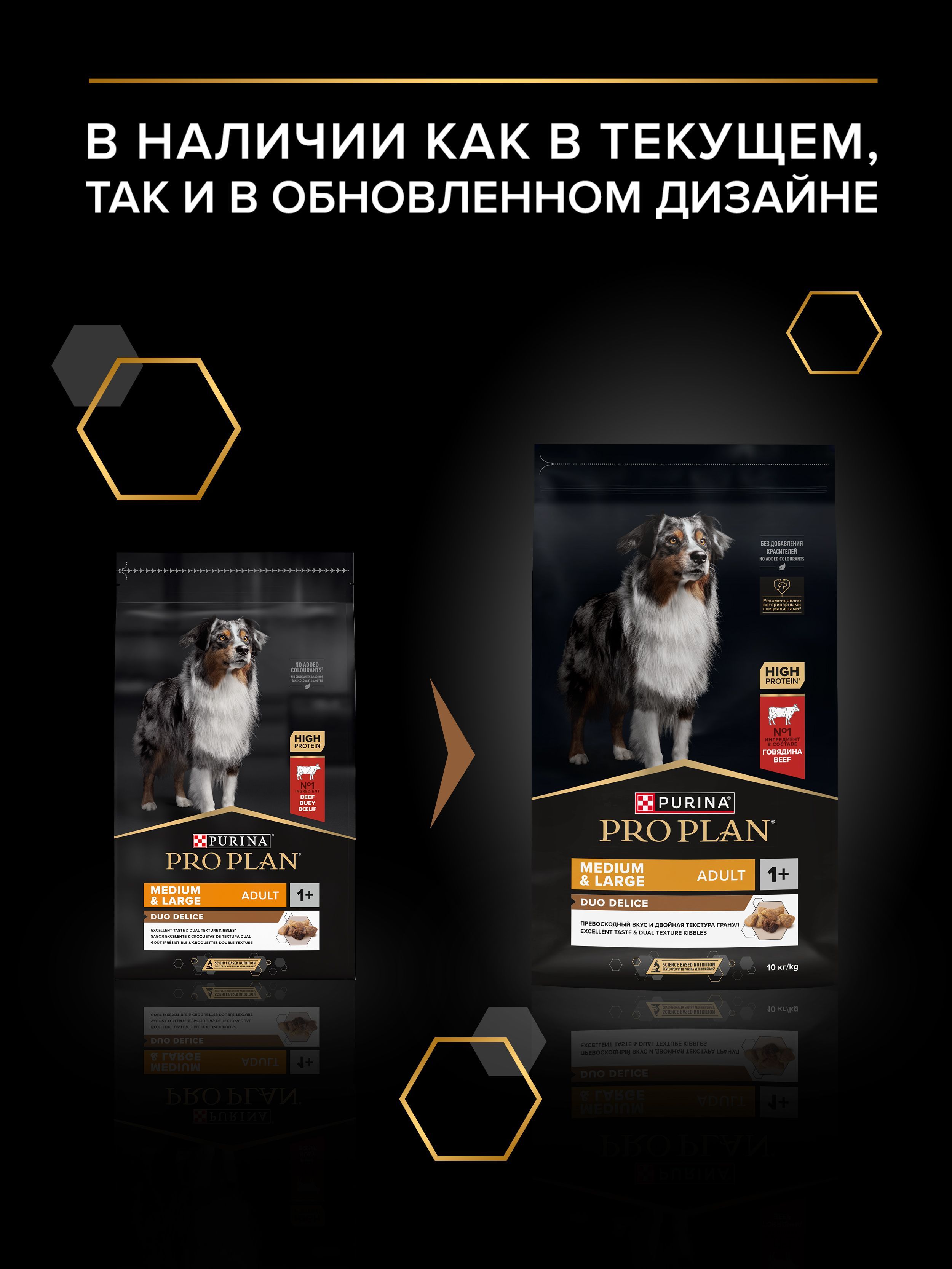 Сухой корм PRO PLAN Duo Delice для взрослых собак средних и крупных пород, с двойной текстурой гранул, с говядиной, 10 кг
