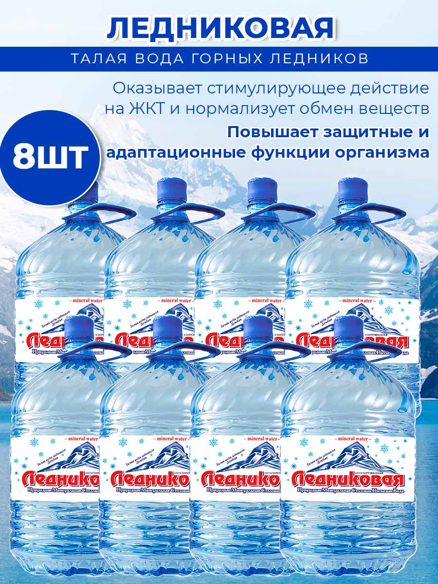 Вода питьевая Ледниковая 19л (бутыль одноразовая 8 шт.)