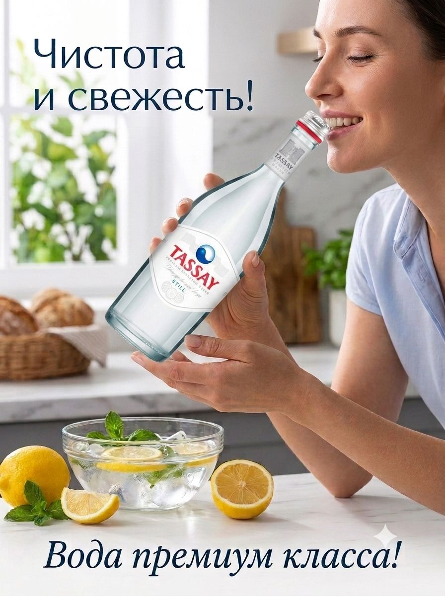 Вода Tassay 0.75 литра, без газа, стекло, (упаковка 6 шт)