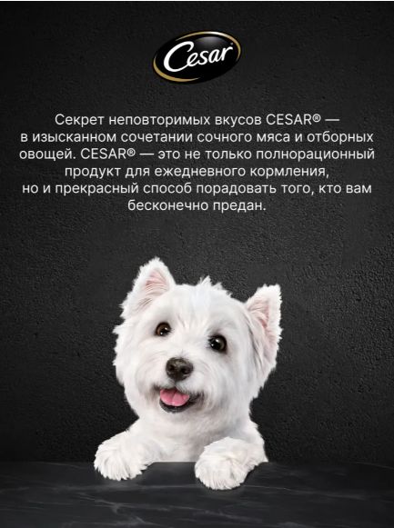 Корм Cesar с индейкой, горохом, морковью в желе для собак, 28 шт по 80г