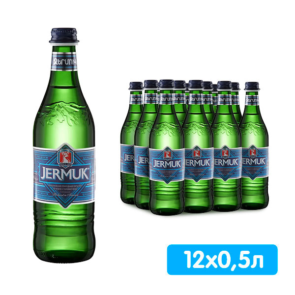 Вода Джермук 0.5 литра, газ, стекло, 12 шт. в уп.