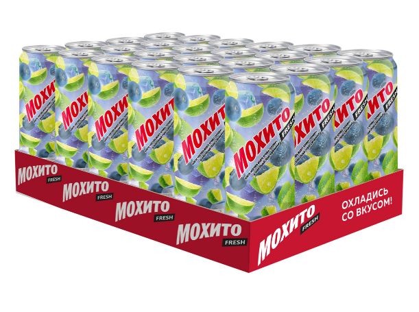 Напиток Мохито Fresh Черника газированный, Жб, 450мл x 24 шт