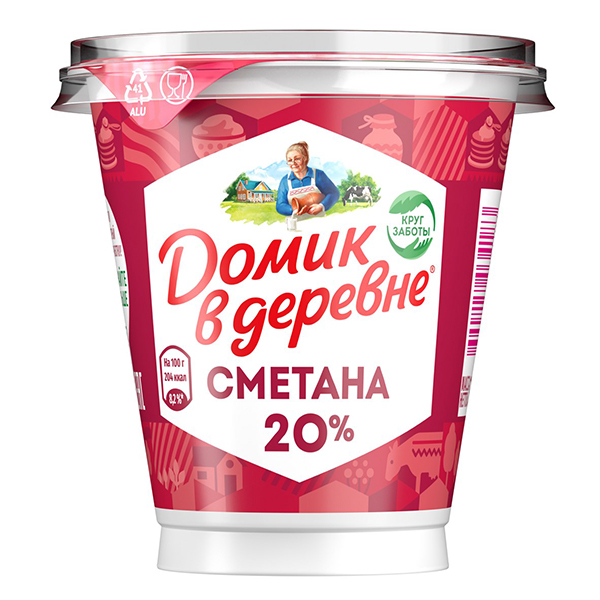 Сметана Домик в деревне из свежих сливок 20% БЗМЖ 300 гр
