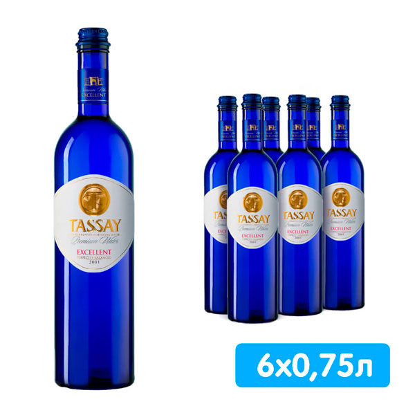 Вода Tassay Еxcellent 0.75 литра, без газа, стекло, 6 шт. в уп.