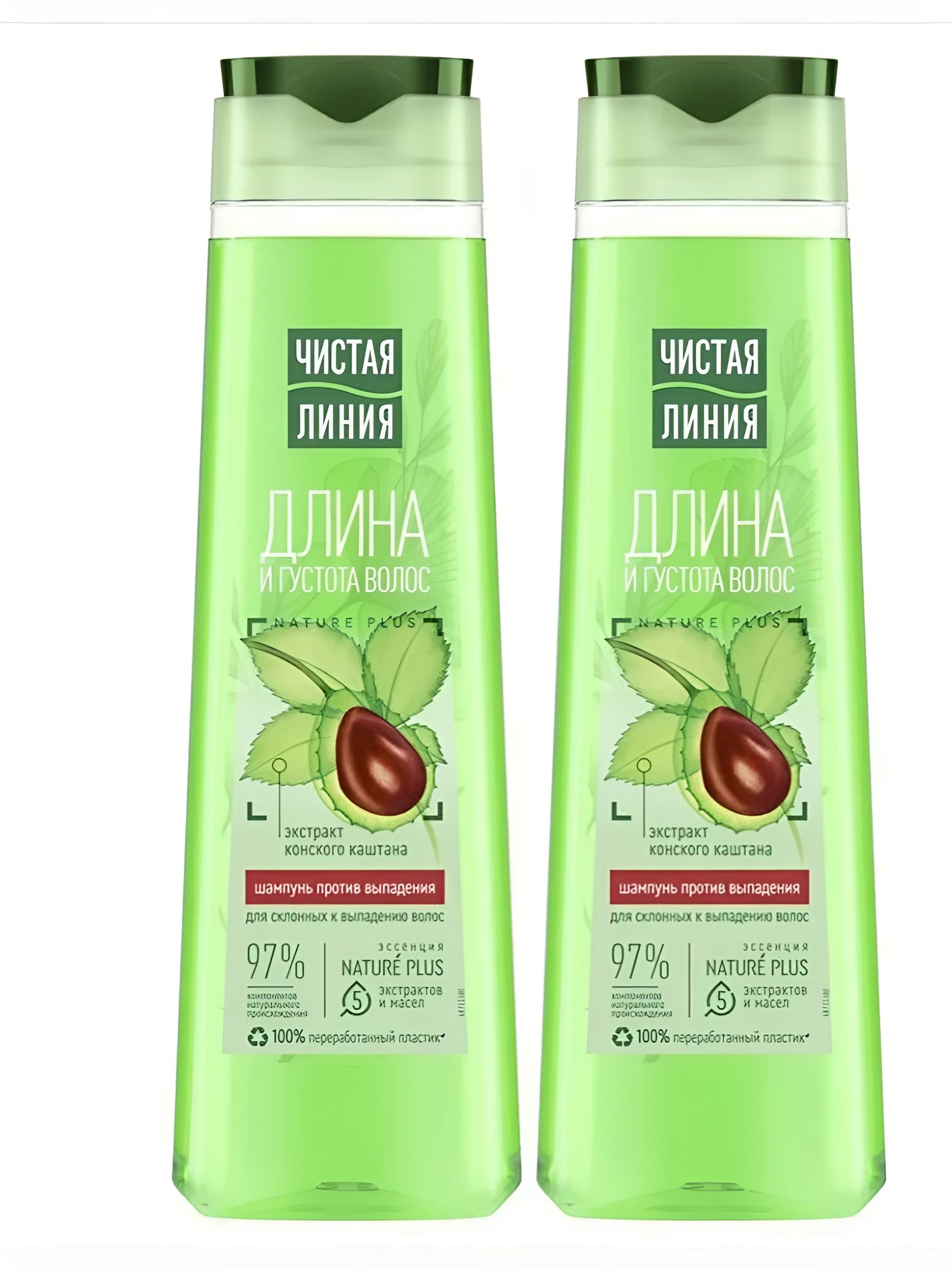 Шампунь Чистая Линия Сила и густота Конский каштан против выпадения для усталых, склонных к выпадению волос, 400мл, 2 шт