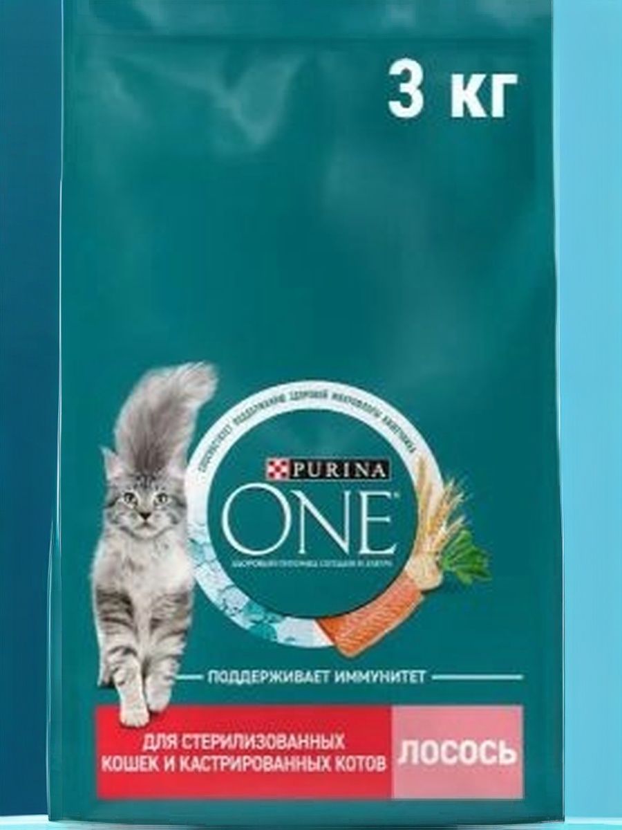 Корм сухой Purina One для стерилизованных домашних кошек с высоким содержанием лосося, 3кг
