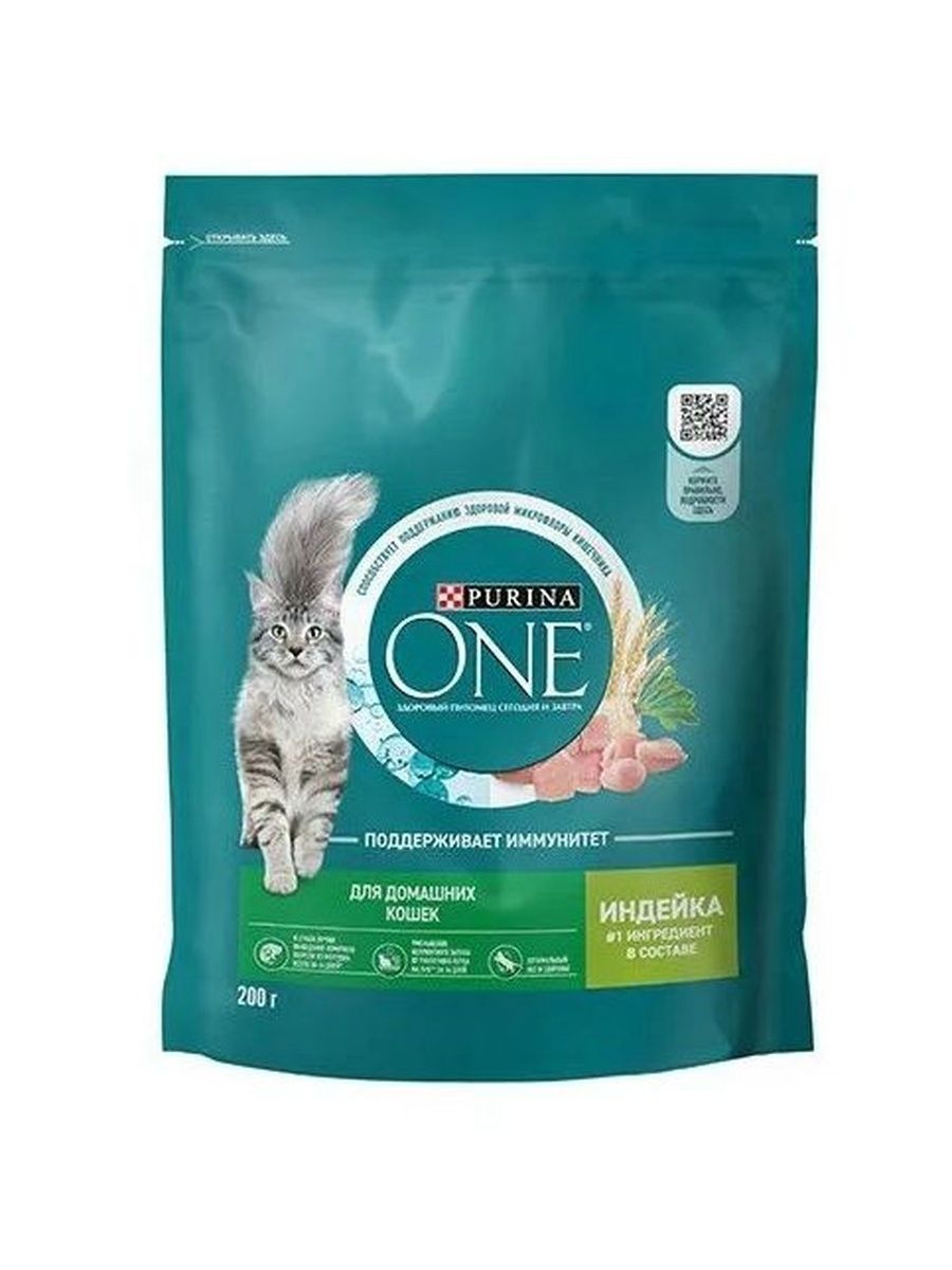 Корм сухой Purina One для Домашних кошек Индейка и цельные злаки, 200 г