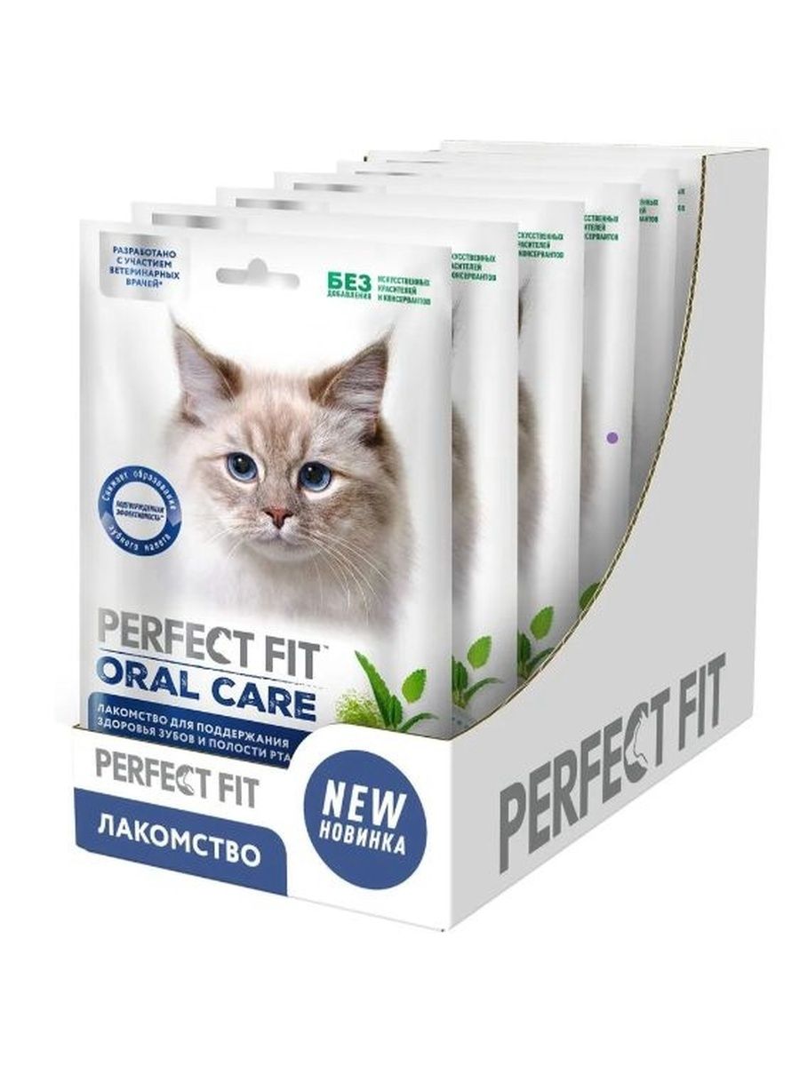 Лакомство для кошек PERFECT FIT Для здоровья зубов и полости рта, курица и мята, 7шт по 50 г