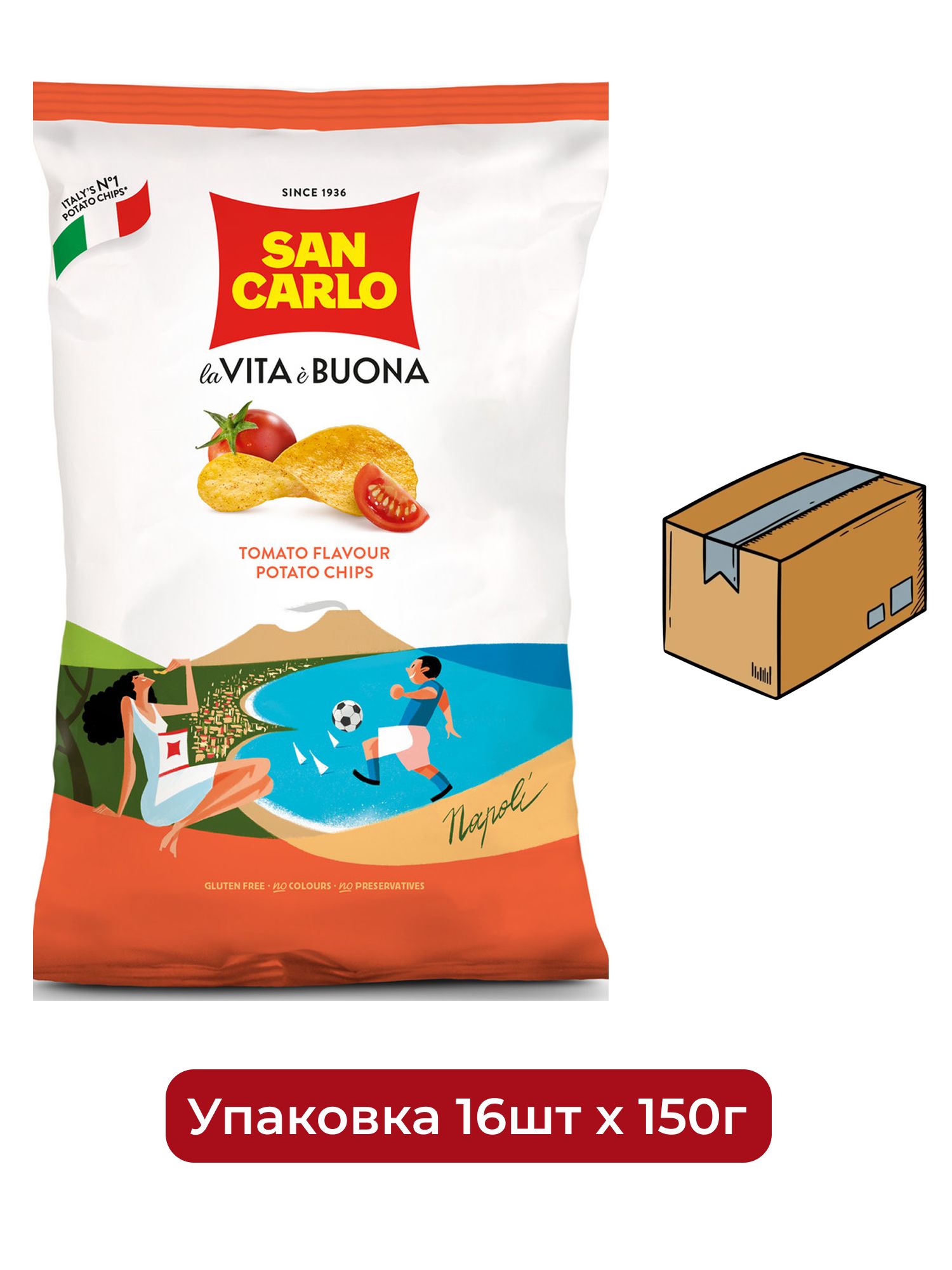 Чипсы San Carlo Piu Gusto Томат, 150г. Упаковка 16 шт.