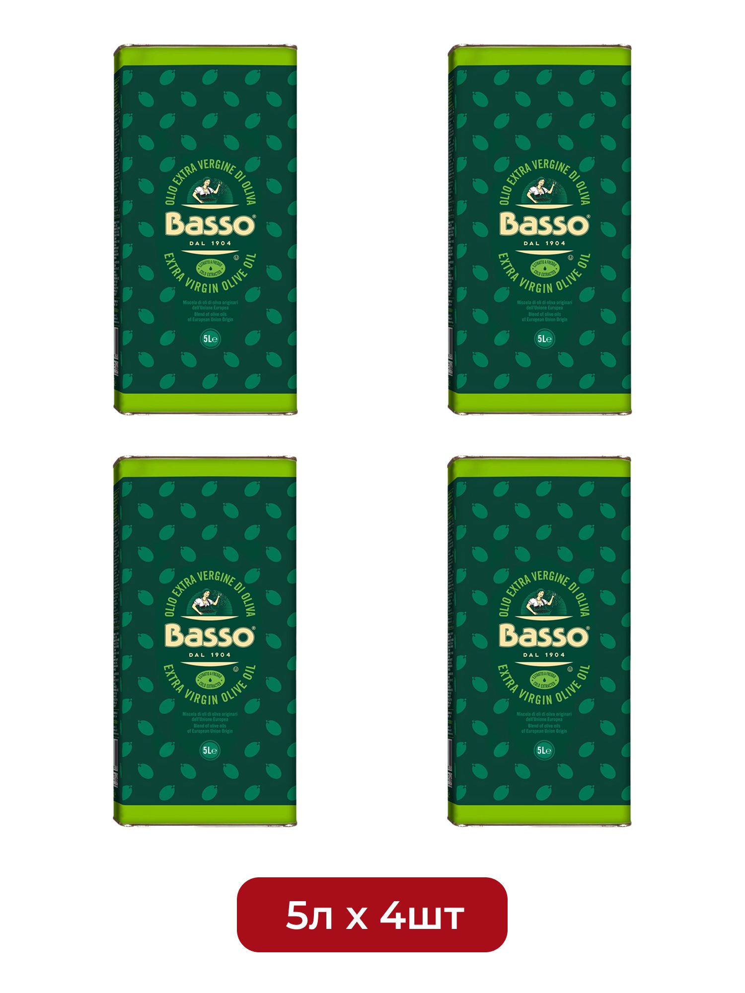 Масло Оливковое Basso Extra Virgin Нерафинированное 5л ж/б х 4шт.
