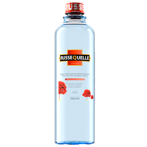 Вода RusseQuelle 0.5 литра, газ, стекло, 12 шт. в уп.