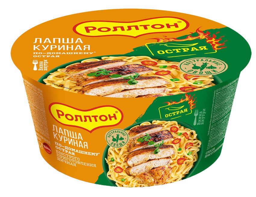 Лапша быстрого приготовления Роллтон По-домашнему куриная острая, 90г х 24 шт.
