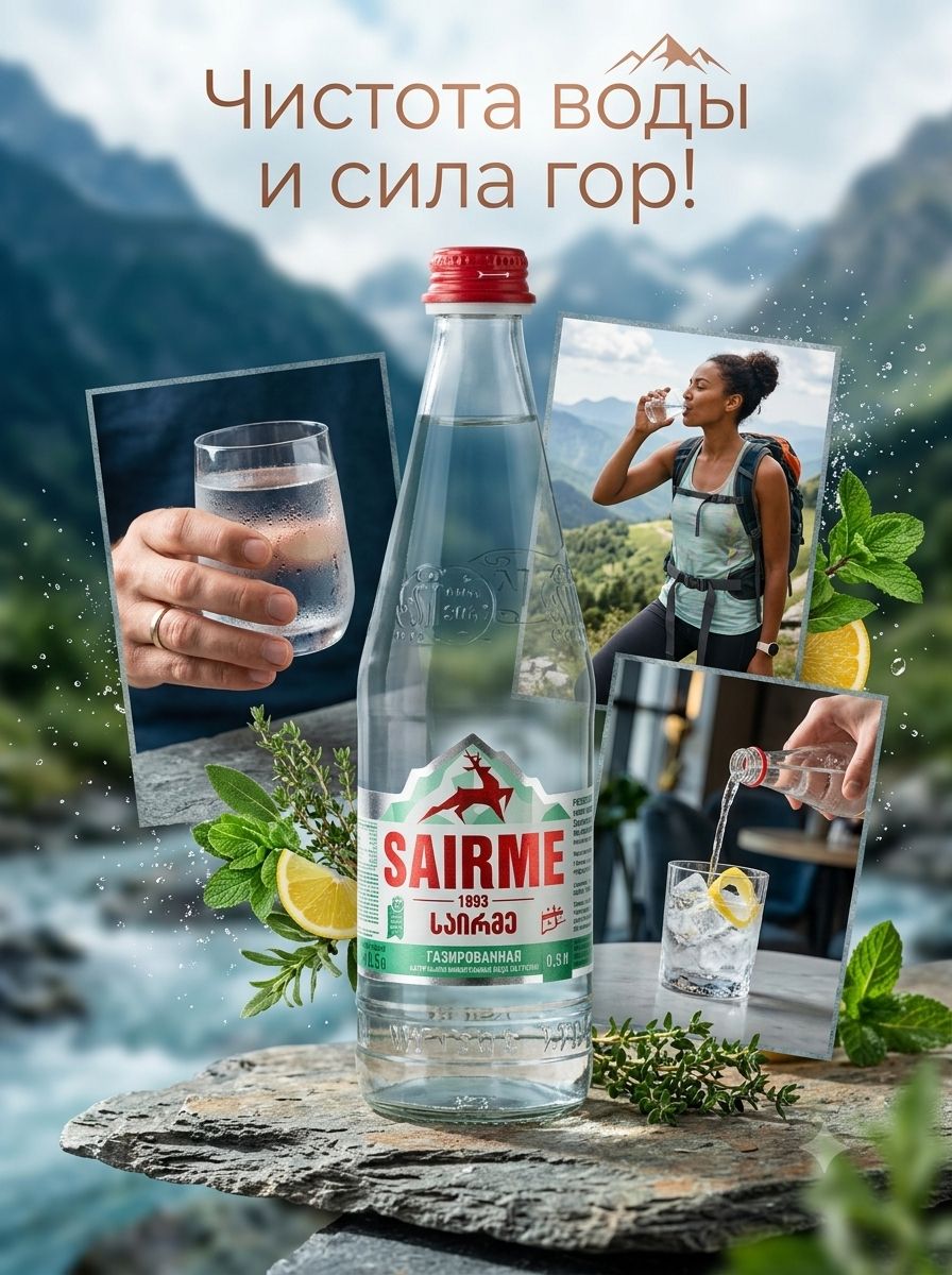 Вода Sairme родниковая газированная стекло, 500мл x 12 шт