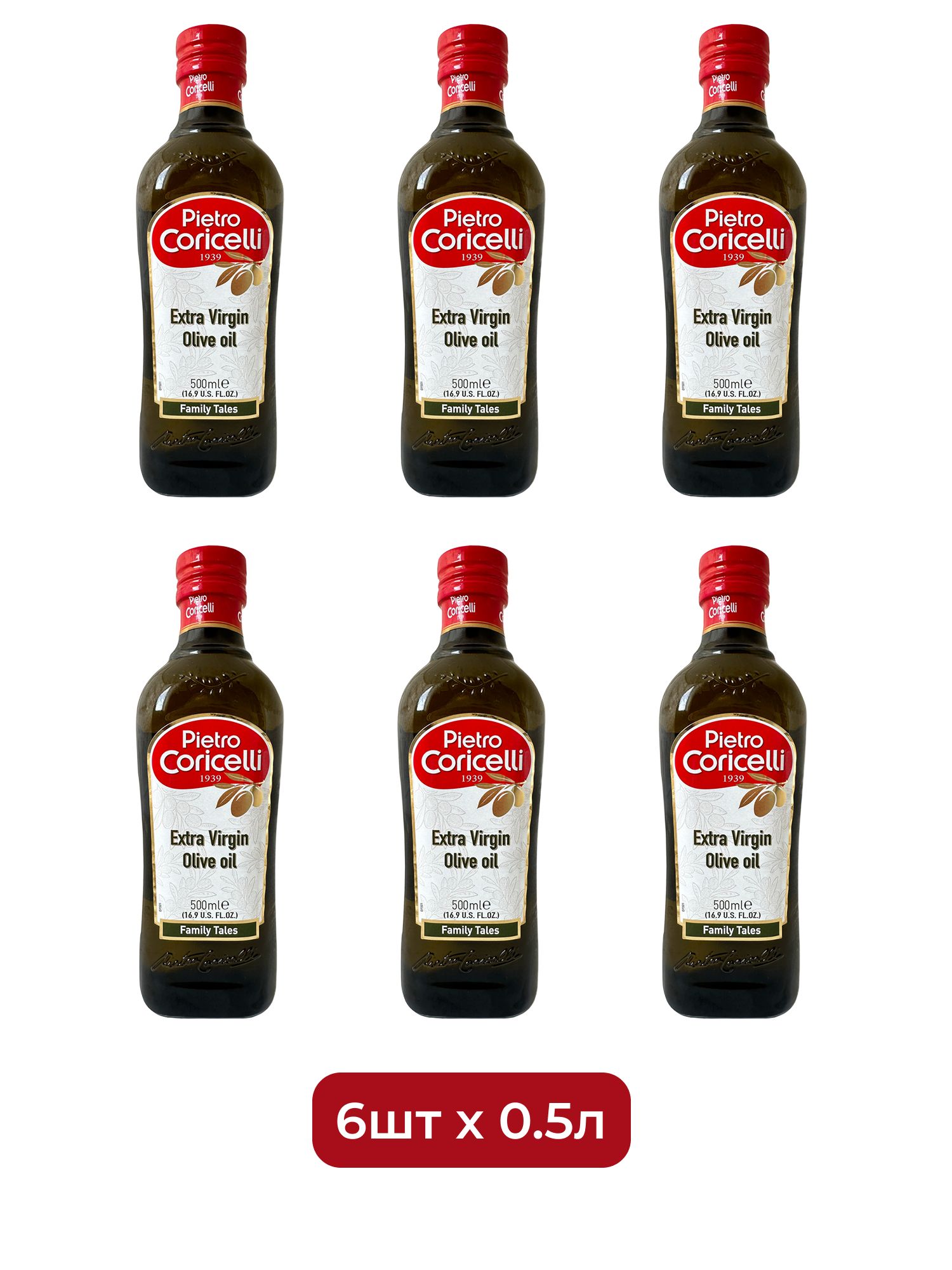 Масло оливковое Pietro Coricelli Extra Virgin нерафинированное, стекло, 500мл х 6шт.