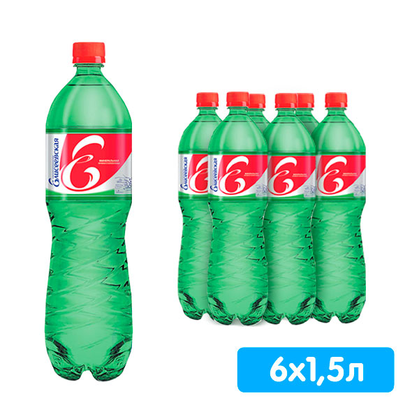 Вода Елисеевская минеральная 1.5 литра, газ, пэт, 6 шт. в уп.