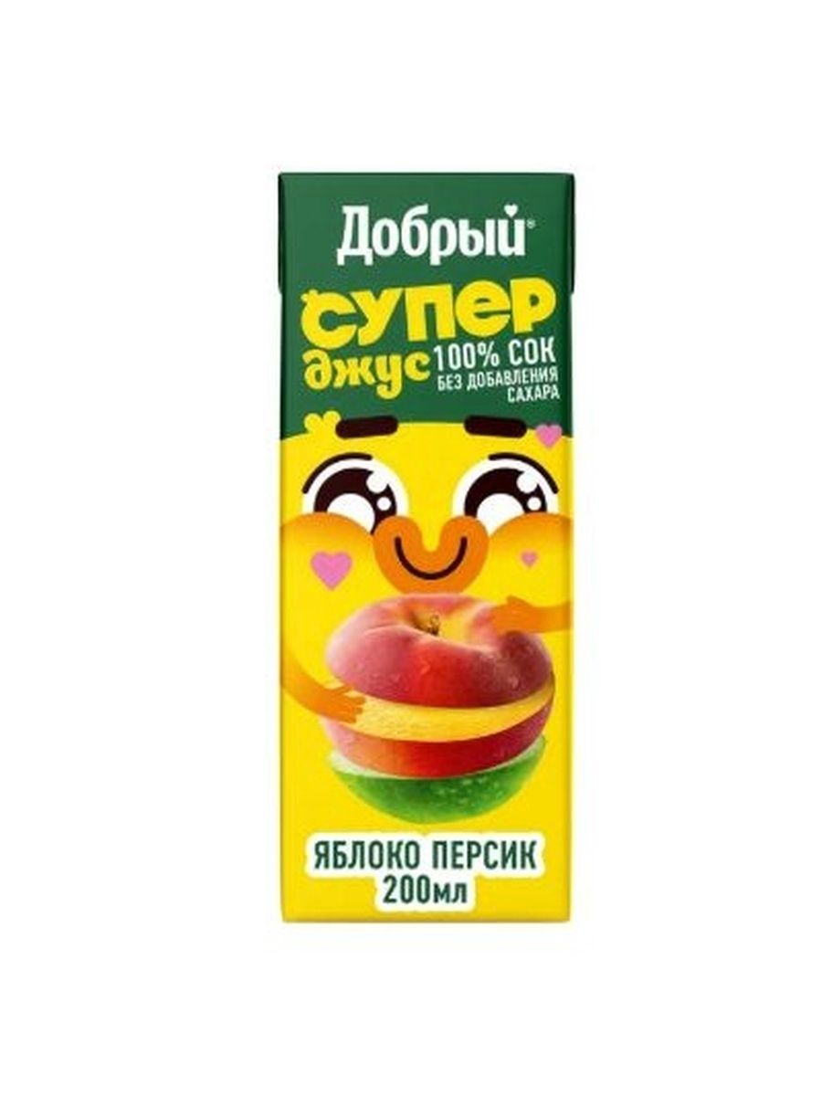 Сок Добрый Active kid Яблоко - Персик 200мл. Упаковка 27 шт.