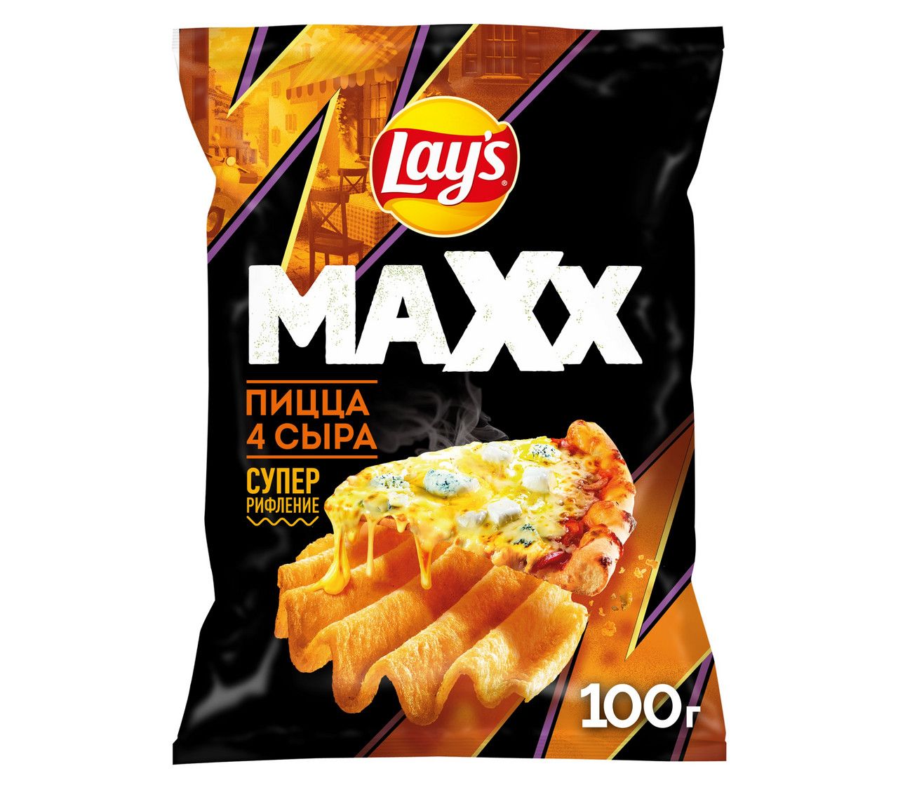 Чипсы Lay's Maxxx Пицца 4 сыра, 100г. Упаковка 20 шт. Набор 2 упаковки.