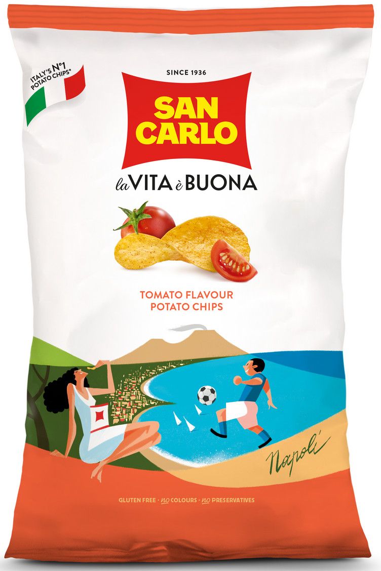 Чипсы San Carlo Piu Gusto Томат, 150г. Упаковка 16 шт.