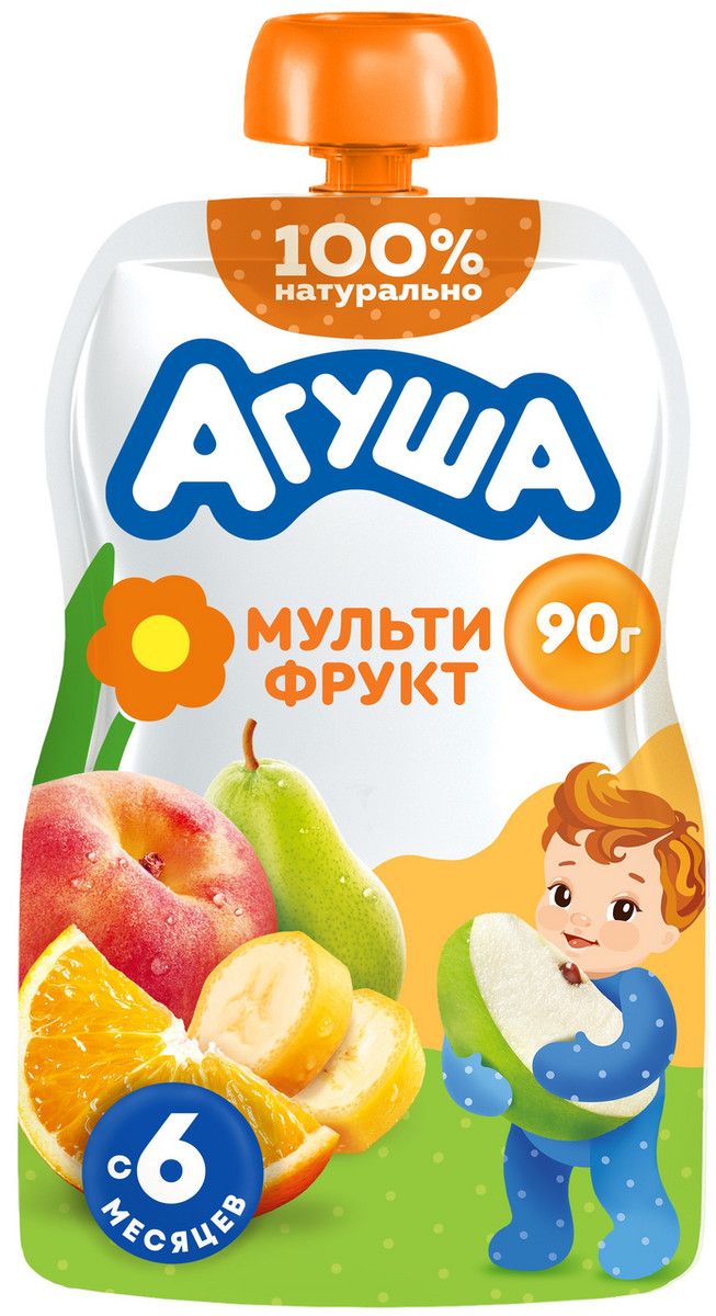 Пюре фруктовое детское Агуша Мультифрукт с 6 месяцев, 90г х 10 шт