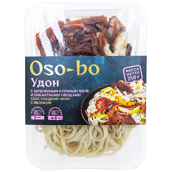 Удон Oso-bo с запеченным куриным филе и пикантными овощами замороженный 250 гр