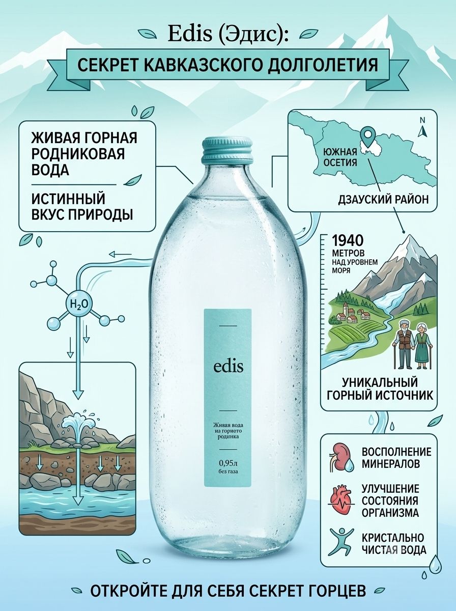 Вода Edis негазированная 950мл х 6шт.