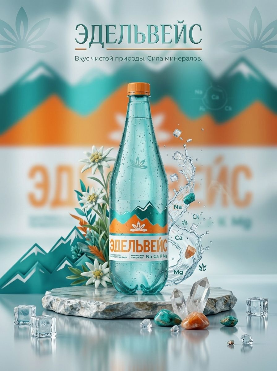 Вода Эдельвейс минеральная газированная, ПЭТ, 1л х 12шт.