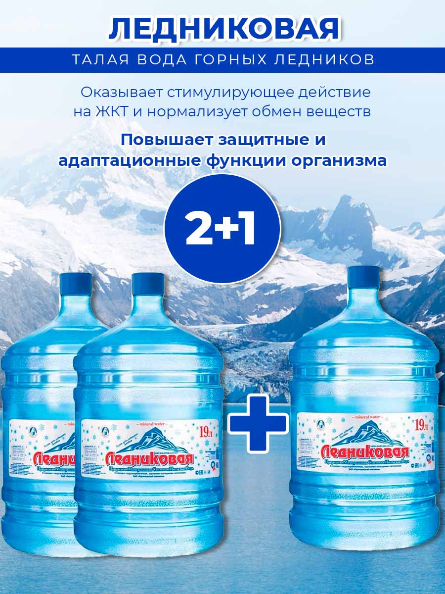 Вода питьевая Ледниковая 19л (бутыль многоразовая 2 шт.)+1