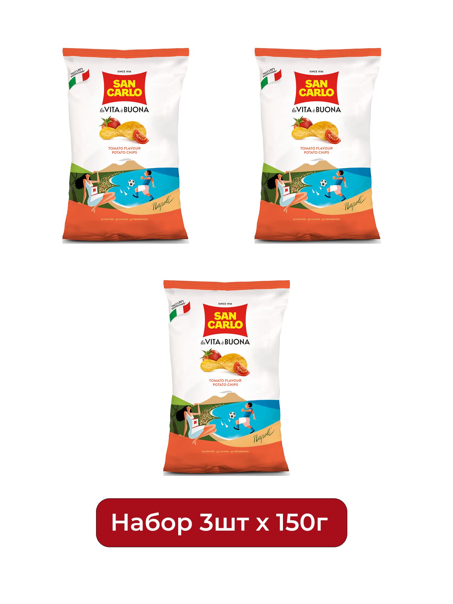 Чипсы San Carlo Piu Gusto Томат, 150г х 3шт.