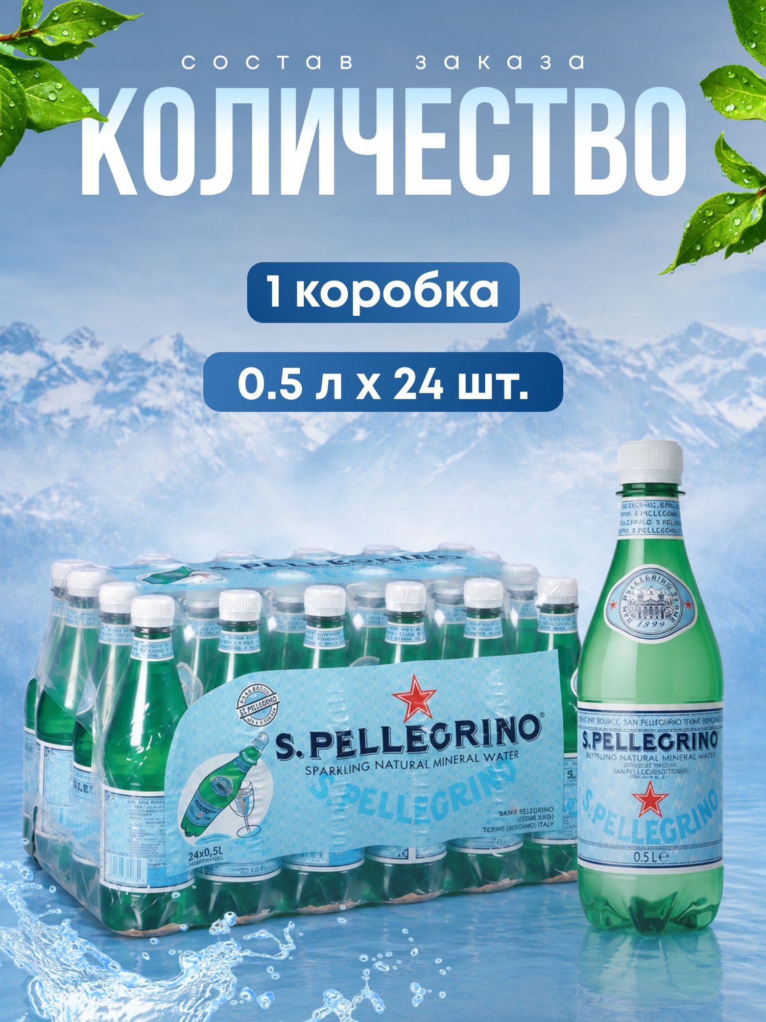 Вода San Pellegrino минеральная, газированная, пэт, 0.25 л х 24 шт