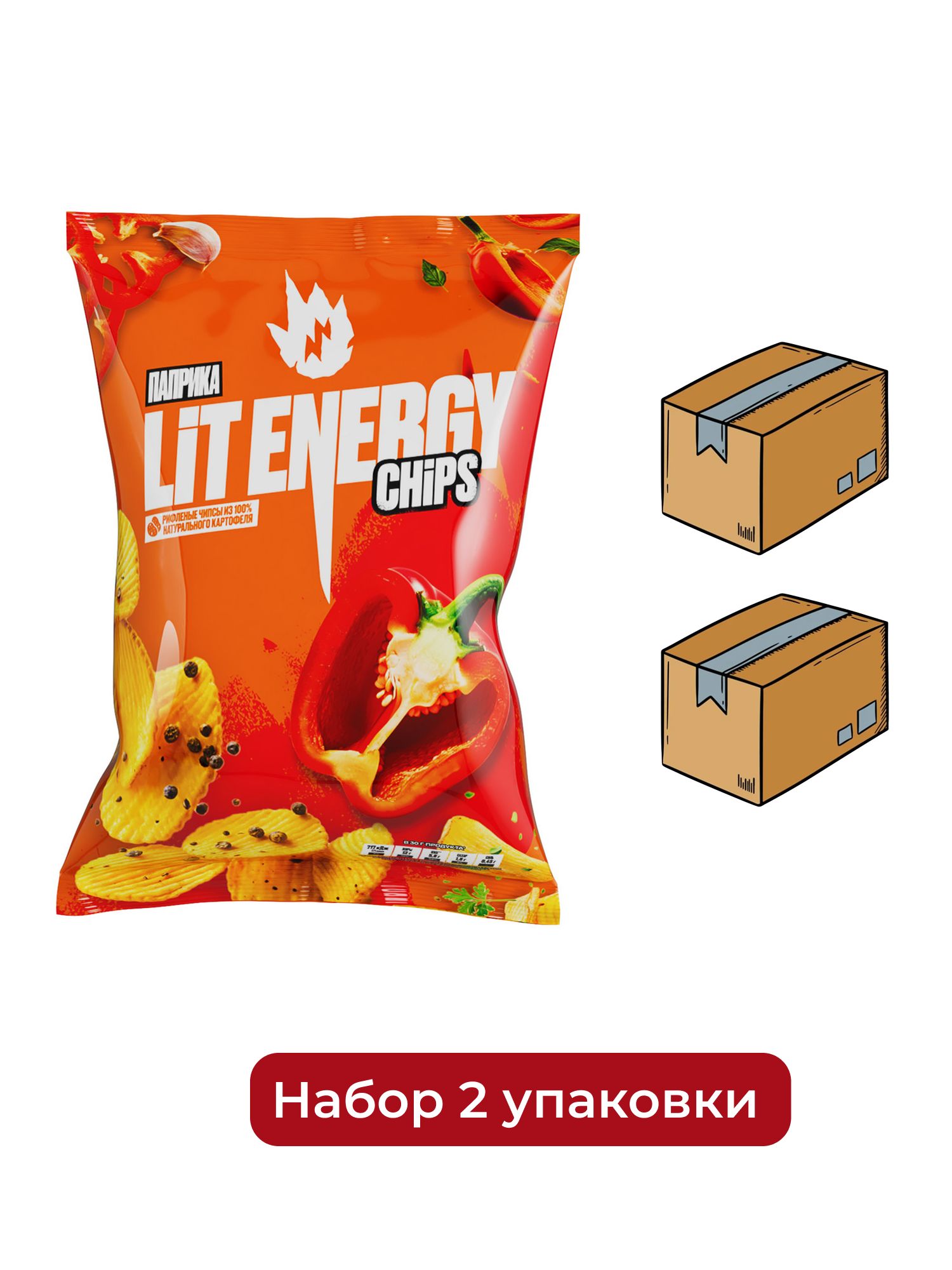 Чипсы Lit Energy паприка, 120г. Упаковка 10шт. Набор 2 упаковки.