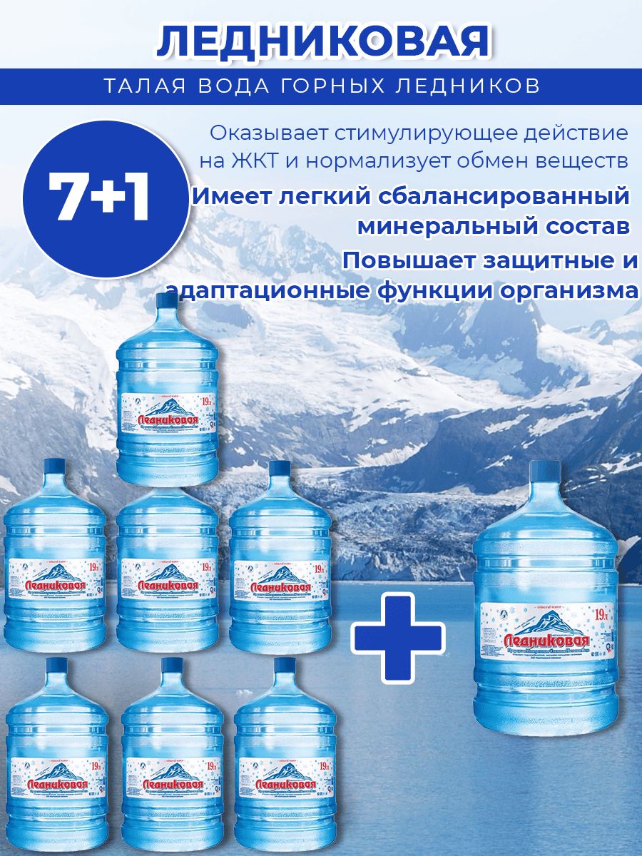 Вода питьевая Ледниковая 19л негазированная (бутыль многоразовая 7 шт.)+1