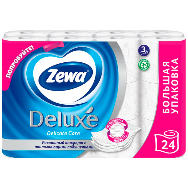 Туалетная бумага Zewa Deluxe белая 3х-слойная (24шт.)