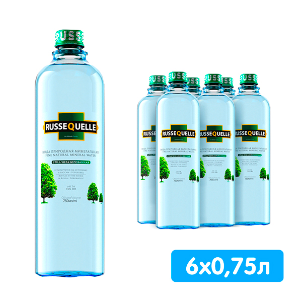 Вода RusseQuelle 0.75 литра, без газа, стекло, 6 шт. в уп.