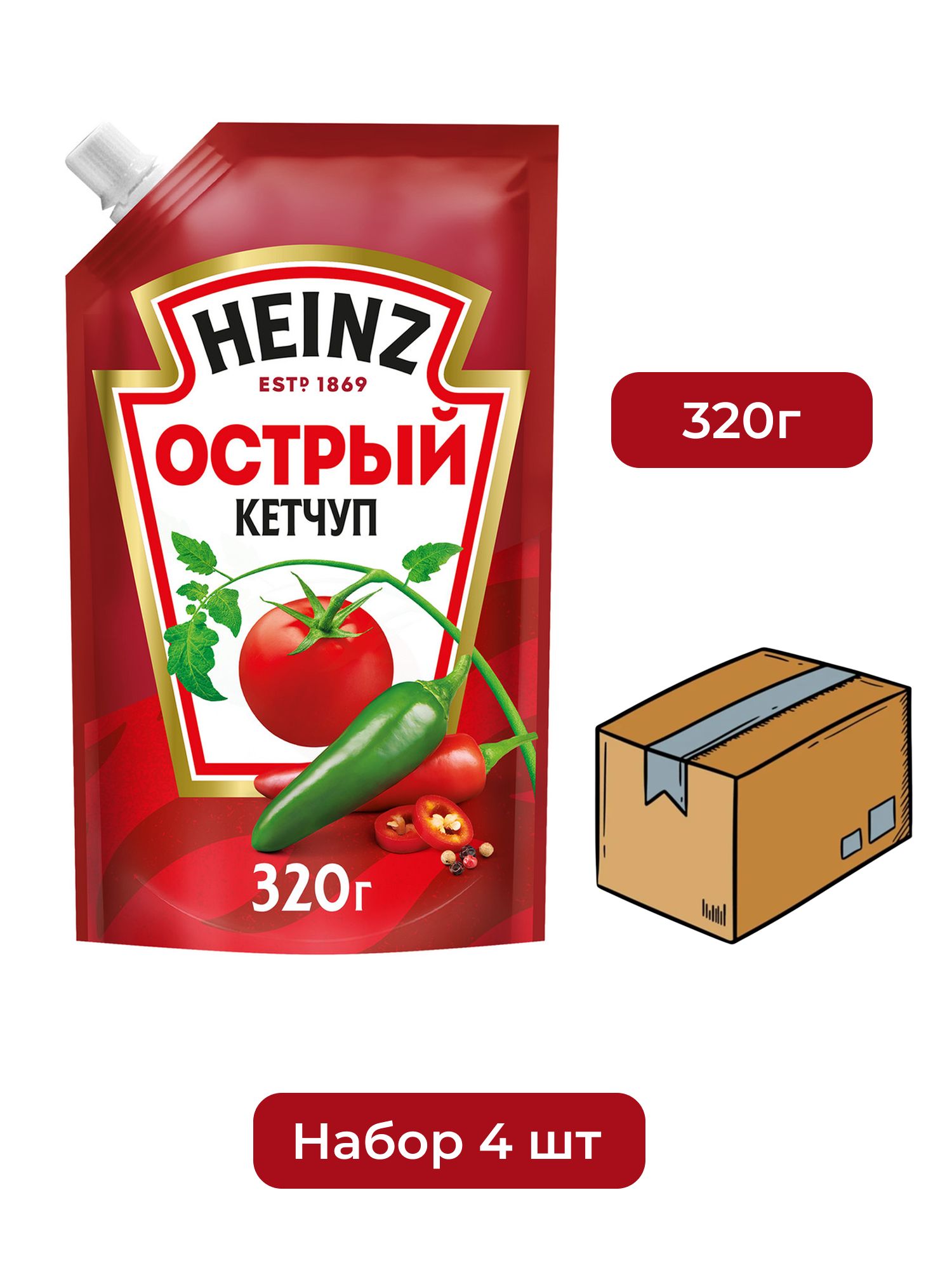 Кетчуп Heinz Острый, 320г х 16шт.