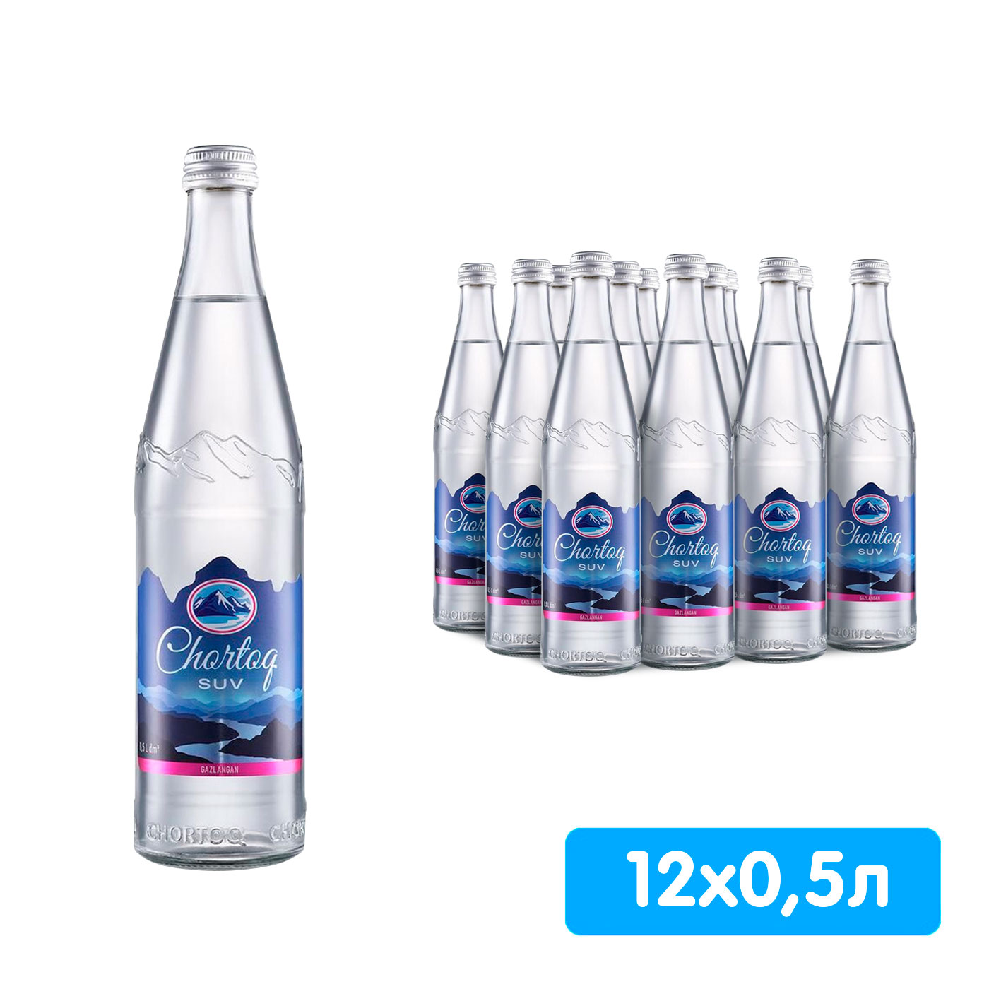 Вода Chortoq природная 0.5 литра, газ, стекло, 12 шт. в уп.