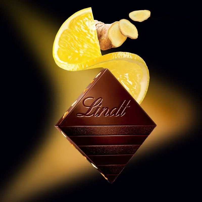 Шоколад темный Lindt Excellence с кусочками лимона и имбиря (100 гр). 20 шт.