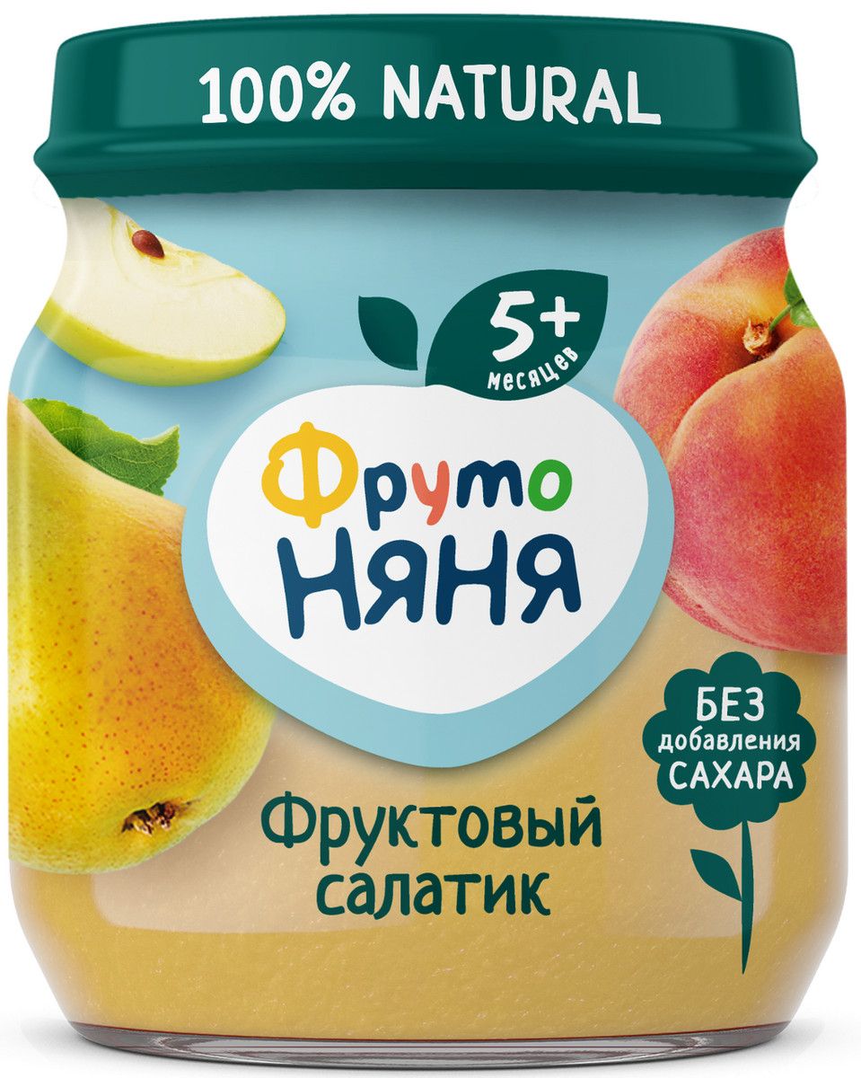 Пюре фруктовое детское ФрутоНяня Фруктовый салатик с 5 месяцев, 100г. Упаковка 12 шт.