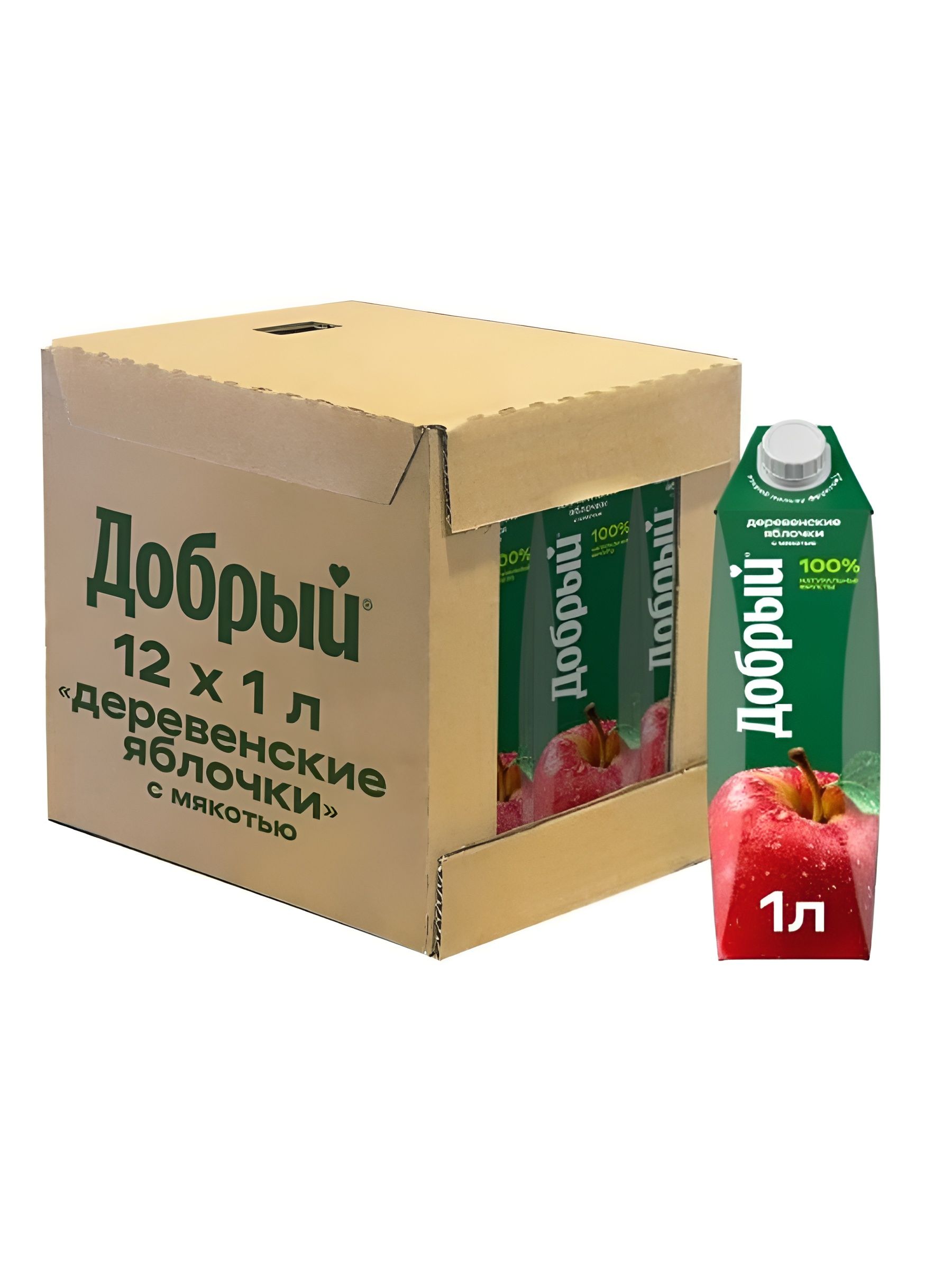 Нектар Добрый Деревенские яблочки,1 л. Упаковка 12 шт.