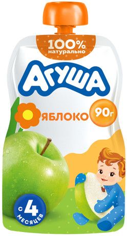 Пюре фруктовое детское Агуша Яблоко с 4 месяцев, 90г х 10 шт