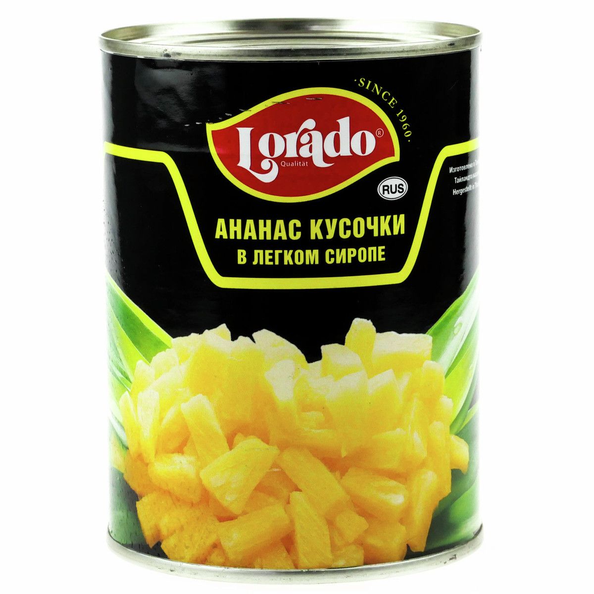 Ананасы Lorado кусочки в легком сиропе, 565г х 12 шт.