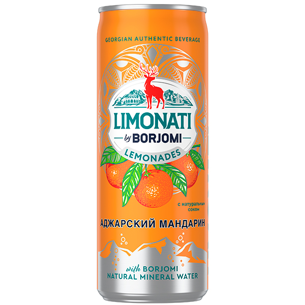 Напиток Limonati by Borjomi с соком мандарина, газ, ж/б, 0,33 литра, 12 шт. в уп.