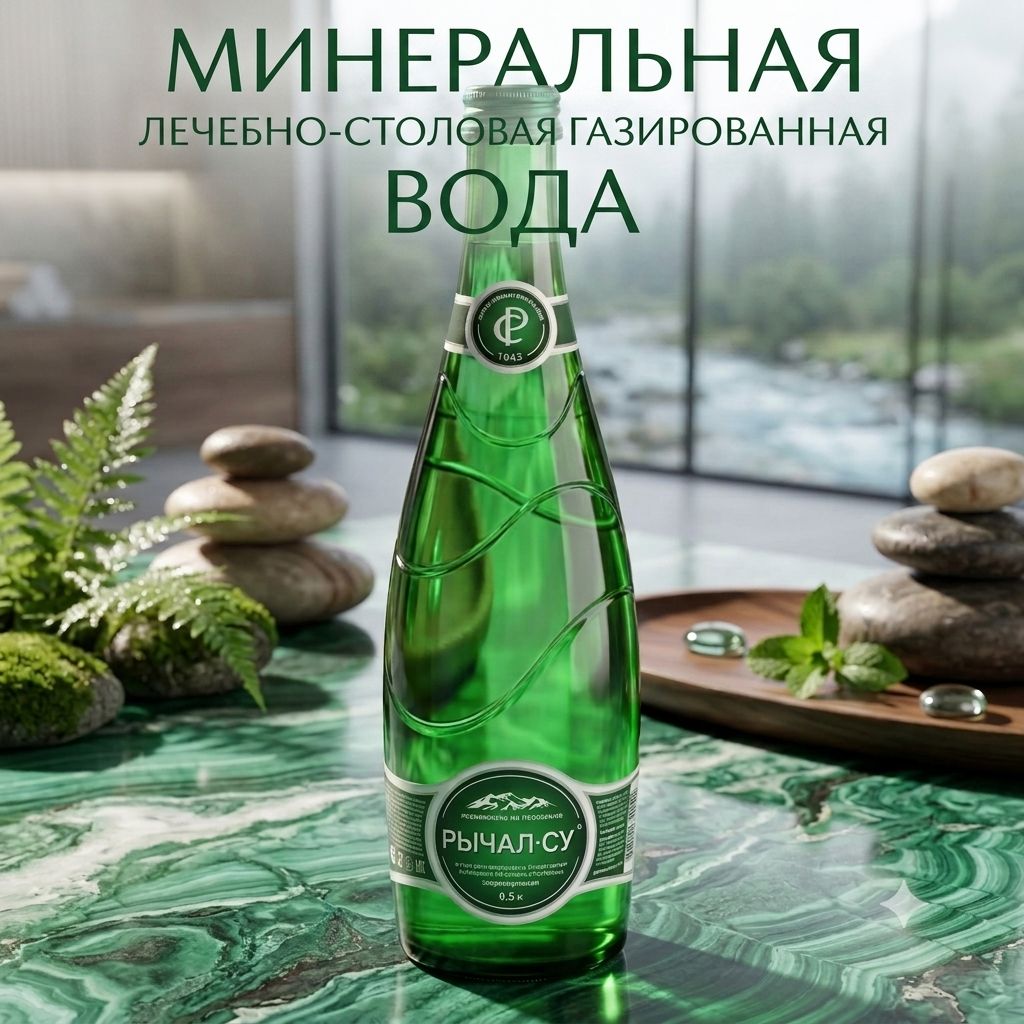 Вода Рычал-Су минеральная лечебно-столовая газированная стекло, 1 шт, 500мл