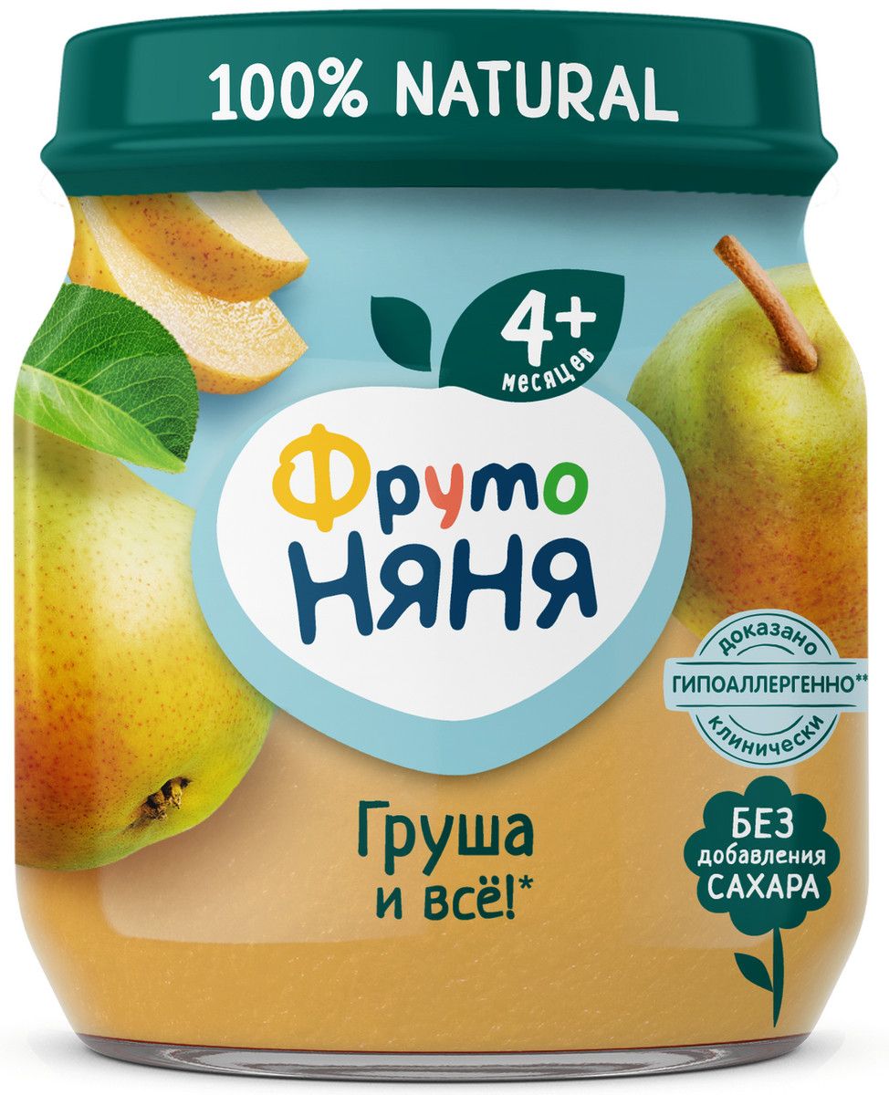 Пюре фруктовое детское ФрутоНяня Груша с 4 месяцев, 100г. Упаковка 12 шт.