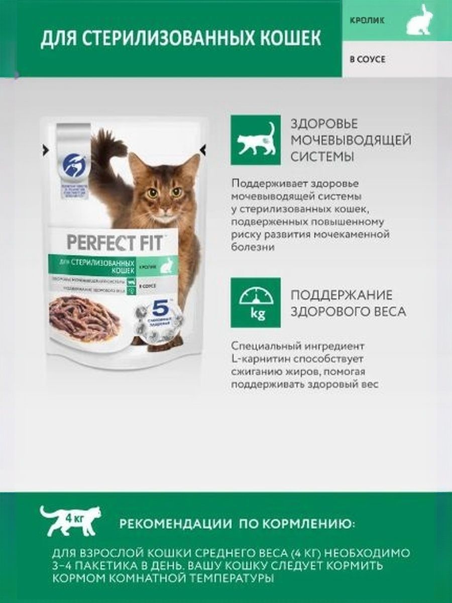 Влажный корм для стерилизованных кошек Perfect Fit с кроликом в соусе 75 г х 28 шт