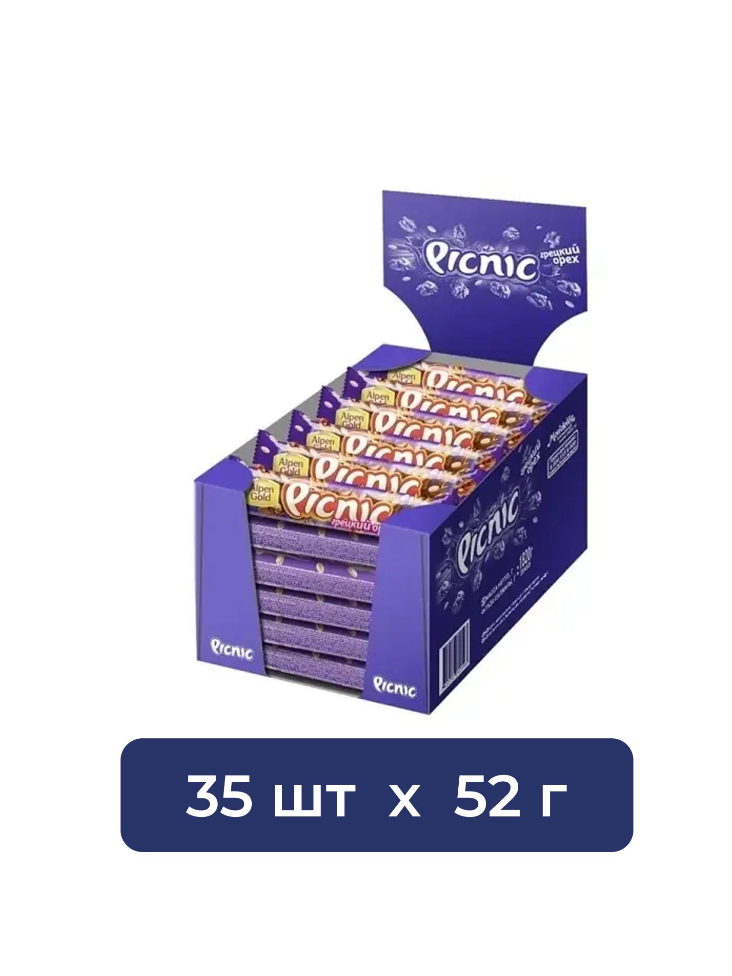 Батончик Picnic Грецкий орех шоколадный, 52г x 35 шт